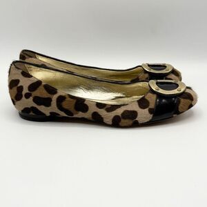 Luciano Padovan Pony Style Calf Hair Cheetah Print Flats with Gold Embellishment